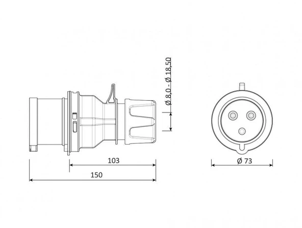 Bemis 3*32A IP44 Düz Fiş BC1-3403-2011 - Resim 2