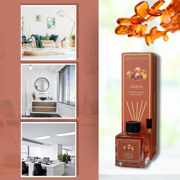 MOUVEMENT Amber Esintisi 100 ml Bambu Çubuklu Oda Kokusu Evinize Lüks Ve Rahatlatıcı Bir Atmosfer Katın ürün görseli 1