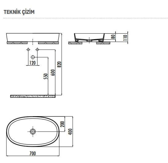 CREAVİT LP170 Loop Oval Çanak Lavabo 40x70 cm - Resim 2