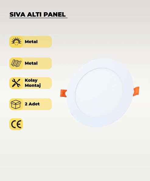 9W Sıva Altı Yuvarlak Slim Led Panel 3200K Sarı Işık - 2 Adet ürün görseli 1