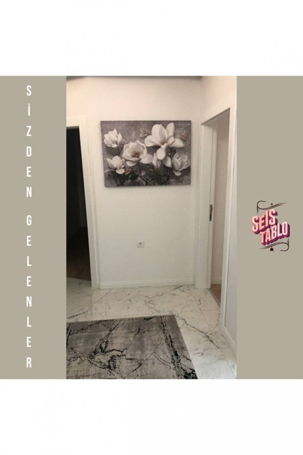 Seİs Tablo Beyaz Çiçekler Modern Kanvas Tablo 120x70 ürün görseli 1