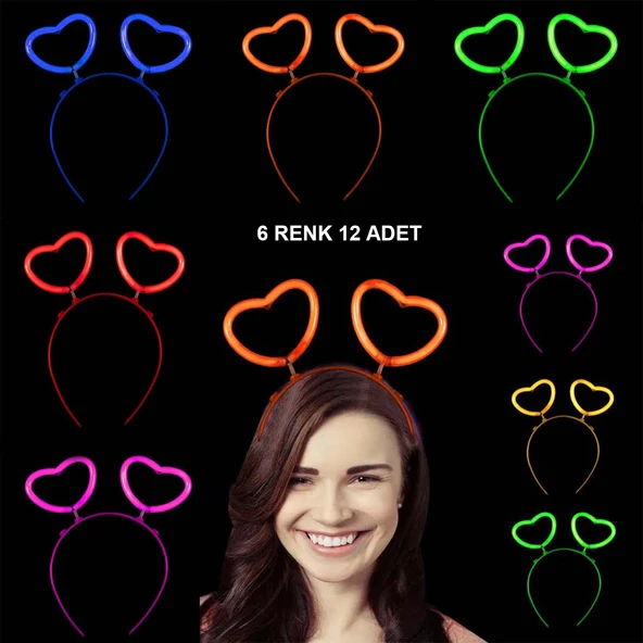 Glow Stick Karanlıkta Yanan Fosforlu Kalp Taç 12 Adet ürün görseli 1