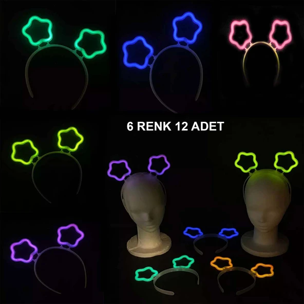 Glow Stick Karanlıkta Yanan Fosforlu Yıldız Taç 12 Adet ürün görseli 1