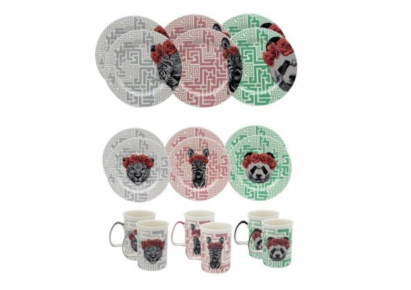 Gordion M06117 18 Parça Yemek Takımı Kaplan-Panda-Zebra ürün görseli 1