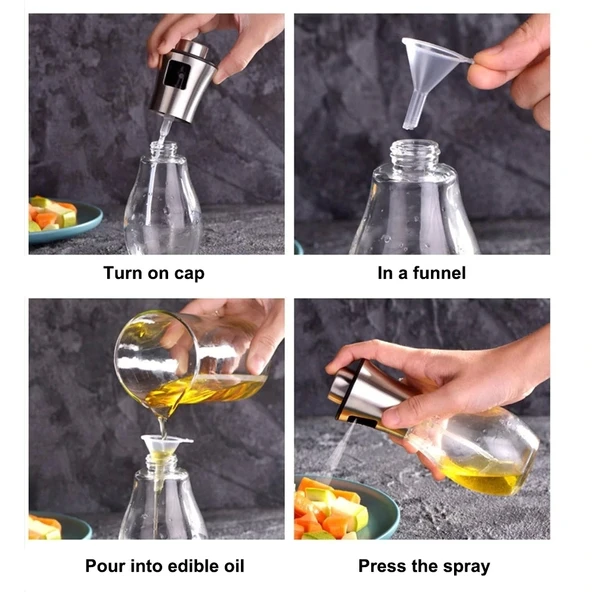 Paslanmaz Çelik Başlıklı Cam Spray Yağdanlık - Resim 4