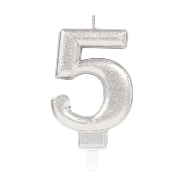 5 Rakam Mum Gümüş Renk ürün görseli 1