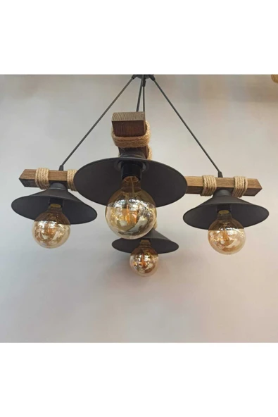 avizemguzel Avşa 4 Lü Ahşap Rustik Modern Halatlı Avize ürün görseli 1