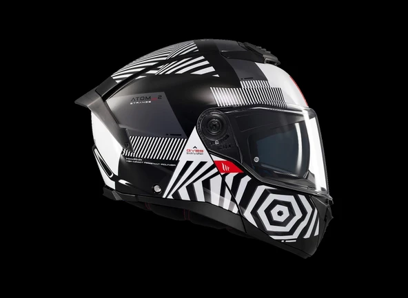 KASK MT ATOM 2 STRANGE B2 ÇENE AÇILIR SİYAH/BEYAZ - Resim 4