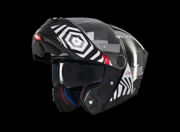 KASK MT ATOM 2 STRANGE B2 ÇENE AÇILIR SİYAH/BEYAZ - Resim 2