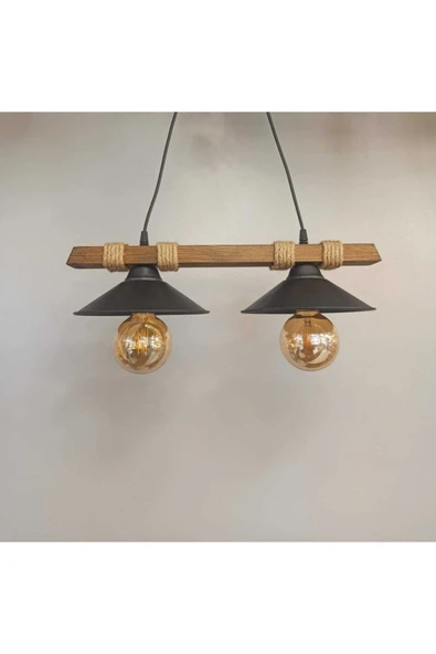 avizemguzel Nova Ahşap Halatlı Modern 2 Li Sarkıt Avize ürün görseli 1