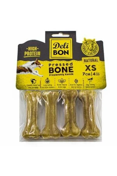 DIGERUI Delibon Natürel Deri Pres Kemik Köpek Ödülü 4'lü 7 Cm Xs ürün görseli 1