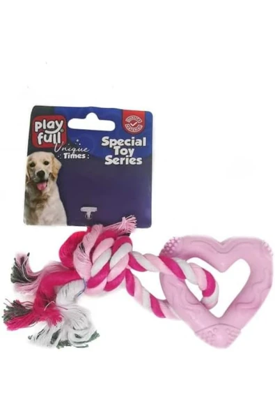 PLAYFULL Pf-4050- Kalp Şeklinde Ipli Köpek Diş Kaşıma Oyuncağı 18 Cm ürün görseli 1