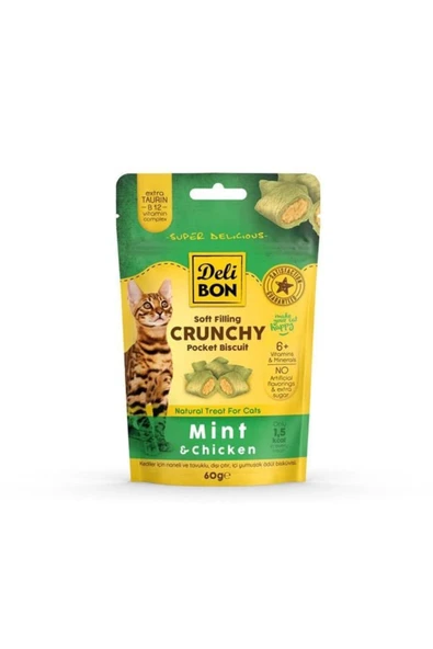 delibone Delibon Chrunchy İçi Dolgulu Tavuklu ve Naneli Kedi Ödül Bisküvisi 60 Gr ürün görseli 1