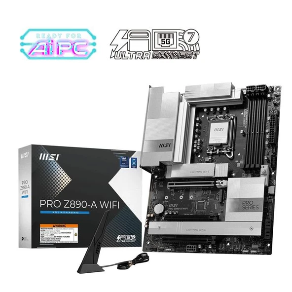 MSI MB PRO Z890-A WIFI SOKET 1851 DDR5 9200MHZ(OC) USB 20Gbps 4xM.2 2xTB4 HDMI 2X DP 5G LAN WIFI 7 ATX ürün görseli 1