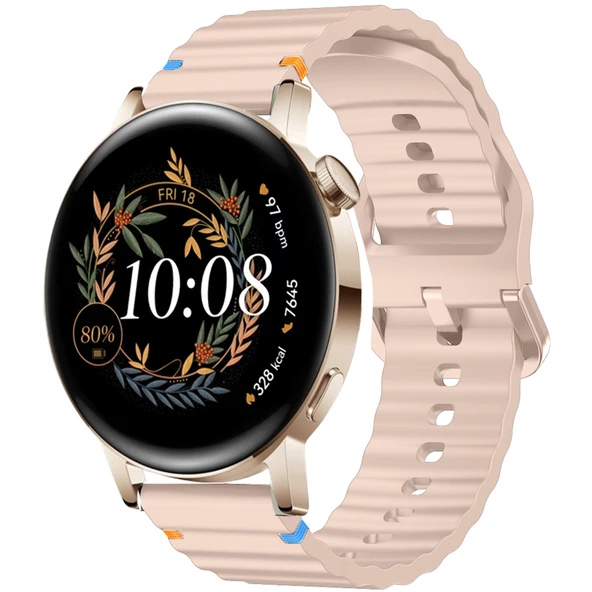 Huawei Watch GT2 GT3 42mm İle Uyumlu Dalga Desenli Tokalı Yumusaş Soft Silikon Kordon  Pudra ürün görseli 1