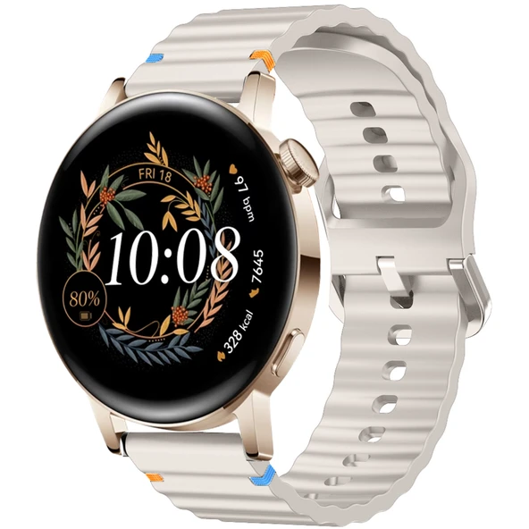 Huawei Watch GT2 GT3 42mm İle Uyumlu Dalga Desenli Tokalı Yumusaş Soft Silikon Kordon  Starlight ürün görseli 1