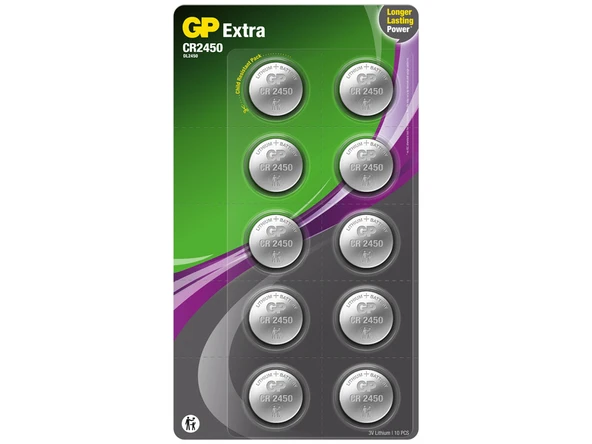 GP Batteries Extra CR2450 2450 Boy Lityum Düğme Pil, 3 Volt, 10'lu Kart ürün görseli 1