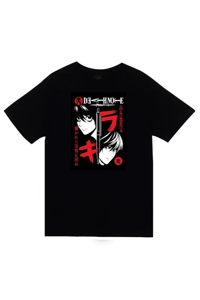 fame-stoned Death Note Anime Baskılı Unisex %100 Pamuk Siyah T-shirt ürün görseli 1