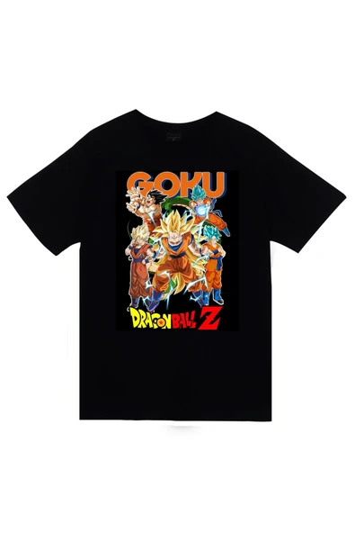 fame-stoned Dragon Ball Z Anime Baskılı Unisex %100 Pamuk Siyah T-shirt ürün görseli 1
