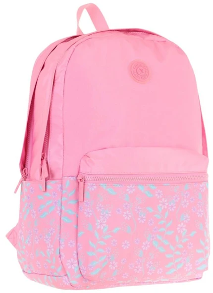 Kaukko Soft Floral Kız Çocuk Üç Bölmeli Pembe Çiçekli Okul Sırt Çantası - K1794 ürün görseli 1