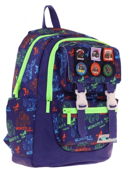 Kaukko Kids Erkek Çocuk Armalı Kamyon Desenli İlkokul Okul Sırt Çantası (Dört Bölmeli) - Lacivert Yeşil - L5279 ürün görseli 1