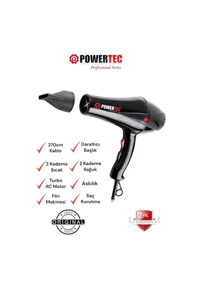 Powertec TR-901 Turbo Profesyonel 2500 W Saç Kurutma Makinesi ürün görseli 1