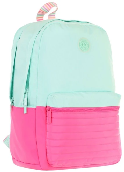 Kaukko Quick Kız Çocuk Üç Bölmeli Yeşil Pembe Kapitone Detaylı Okul Sırt Çantası - K1790 ürün görseli 1
