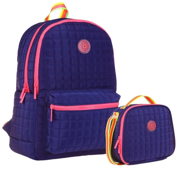 Kaukko Kız Çocuk Kapitone Detaylı Lacivert Pembe Okul Çantası ve Kalemlik Seti(K1773+K9048) ürün görseli 1