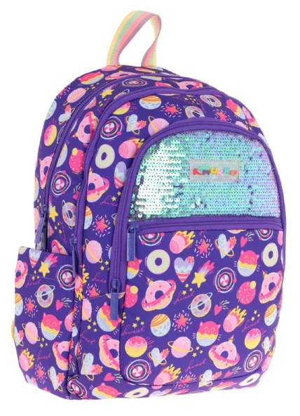 Kaukko Kids Kız Çocuk (Mor - Pullu Şekerleme Desenli) Dört Gözlü Okul Sırt Çantası - L5216 ürün görseli 1