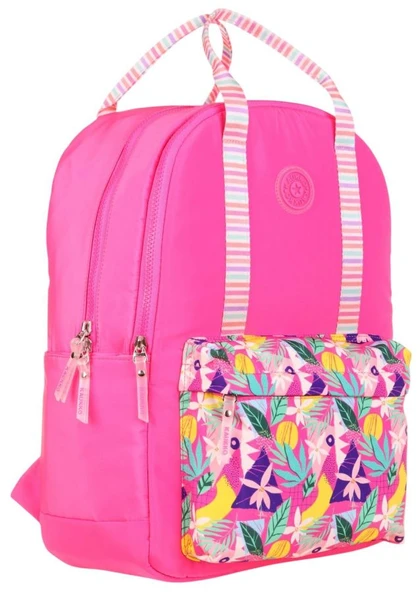 Kaukko K1762 Kız Çocuk/Kadın (Pembe - Yaprak Desenli) Okul ve Günlük Sırt Çantası ürün görseli 1