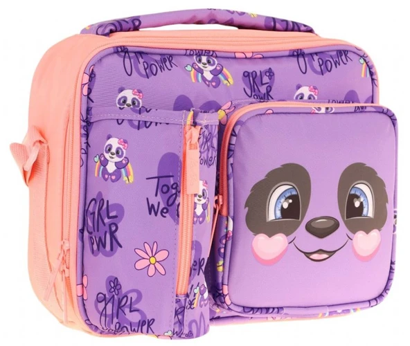 Kaukko Kız Çocuk, Mor SOmon, Panda Desenli Isı Yalıtımlı Üç Bölmeli (Matara Cepli) Okul Beslenme Çantası L7233 ürün görseli 1