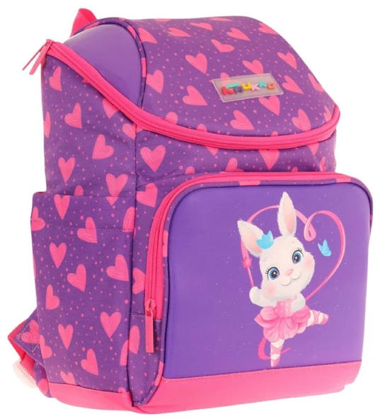 Kaukko İki Bölmeli Ergonomik Kız Çocuk Okul Çantası (Pembe Mor - Kalpli Tavşan Desenli) - L5246 ürün görseli 1