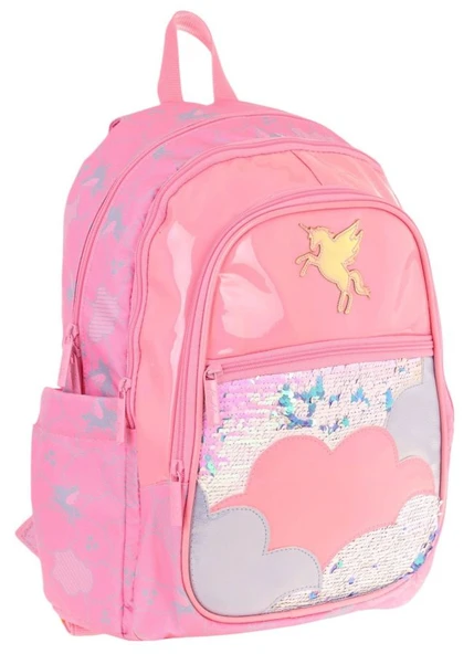 Kaukko Kids Kız Çocuk (Pembe - Pullu Bulut Desenli) Dört Gözlü Okul Sırt Çantası - L5218 ürün görseli 1
