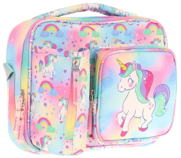 Kaukko Kız Çocuk, Çok Renkli, Unicorn Baskılı Isı Yalıtımlı Üç Bölmeli (Matara Cepli) Okul Beslenme Çantası L7243 ürün görseli 1