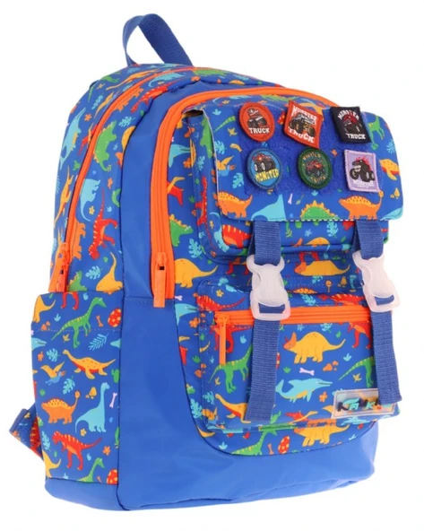 Kaukko Kids Erkek Çocuk Armalı Dinazor Desenli İlkokul Okul Sırt Çantası (Dört Bölmeli) - Mavi - L5278 ürün görseli 1