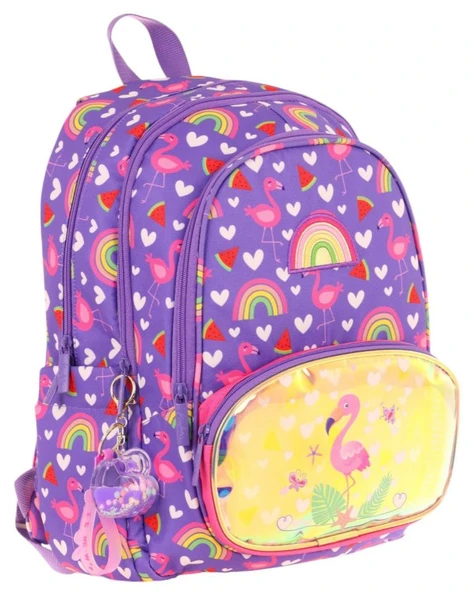 Kaukko Kids Üç Gözlü (Kız Çocuk) Okul Sırt Çantası (Flamingo Nakışlı ve Baskılı) - L5226 ürün görseli 1