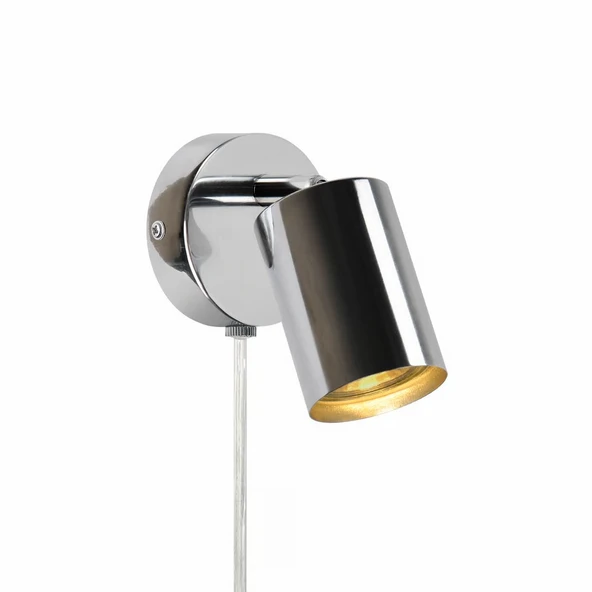 Rsylight Metal Mafsallı Krom Spot Armatür Aplik Kablolu Fişli Beyaz Led Ampullü ürün görseli 1