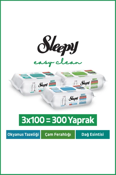 Sleepy Doğa Serisi Yüzey Temizlik Havlusu Mendili Çam+Okyanus+Dağ Esintisi 3x100 (300 Yaprak) ürün görseli 1
