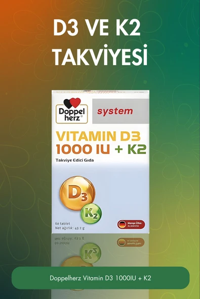 Doppelherz Vitamin D3 1000 IU + K2 60 Tablet - Resim 2