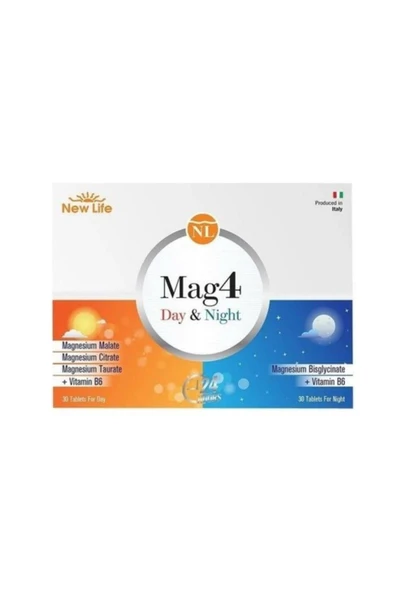 New Life Mag4 Day & Night Magnezyum 60 Tablet Sitrat - Malat - Taurat - Bisglisinat - B6 Vitamini ürün görseli 1