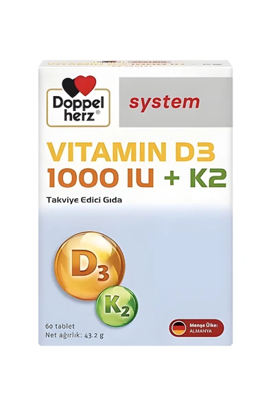 Doppelherz Vitamin D3 1000 IU + K2 60 Tablet - Resim 5