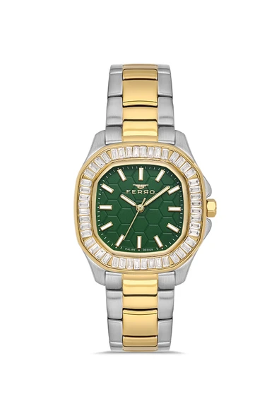 Ferro FL43008A-D6 Quartz Çelik Altın/Gri Yeşil Kadran 31 mm Kadın Kol Saati ürün görseli 1