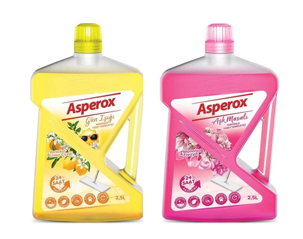 Asperox Gün Işığı Portakal&Limon Çiçeği Kokulu Parfümlü Yüzey Temizleyici 2.5 Litre +Aşk Masalı Manolya Frezya Kokulu Parfümlü Yüzey Temizleyici 2.5 Litre--2'li Set ürün görseli 1