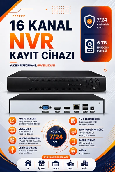 Linas VN-616X 16 Kanal Nvr Xmeye Ip Kayıt Cihazı ürün görseli 1
