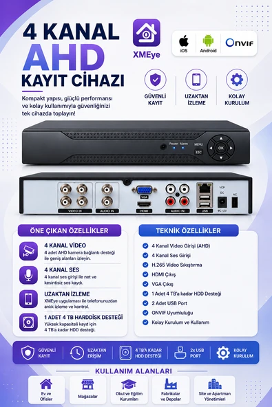 Linas 5MP 4 Kanal Ahd Dvr Xmeye Kayıt Cihazı ürün görseli 1