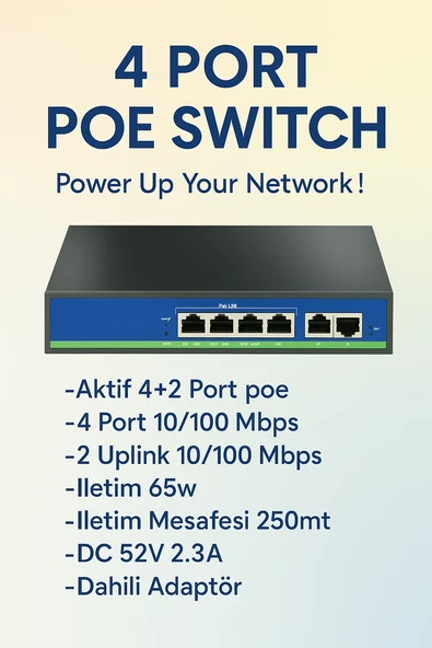 4 Port 10/100MBPS 4+2 Poe Switch - Resim 2