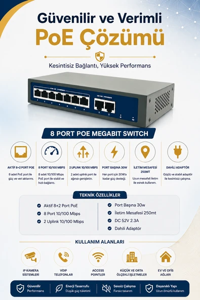 8 Port Megabit Poe Switch ürün görseli 1