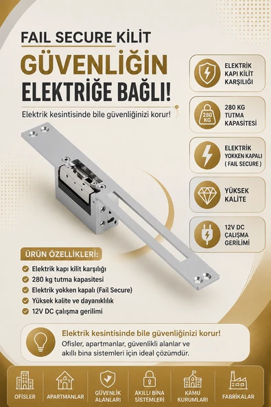Tırnaklı Elektronik Kapı Kilit Karşılığı(Enerji yokken kilitli) ürün görseli 1