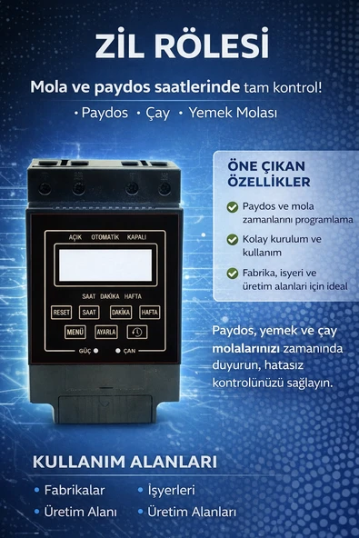 Linas İşyeri Fabrika Paydos Mola Saati Zil çaldırma Rölesi ürün görseli 1