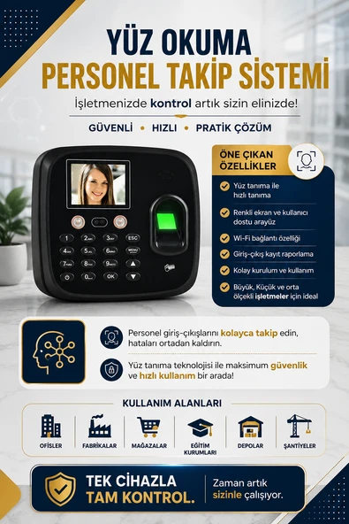KABLOSUZ-WİFİ KARTLI YÜZ OKUMA PERSONEL TAKİP-WEB GİRİŞ-ÇIKIŞ PROGRAMI - (10 KART DAHİL) ürün görseli 1
